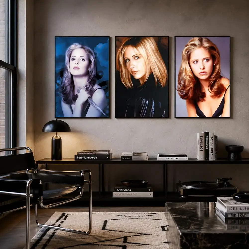 Actor Sarah Michelle Gellar Poster Self-adhesive Art Waterproof Paper Sticker Coffee House Bar Room Wall Decor