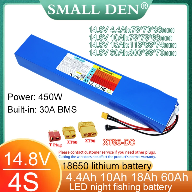 

14,8 В, 4,4 Ач, 10 Ач, 18 Ач, 60 Ач, 18650, литиевый аккумулятор 4S4P, 16,8 В, светодиодный светильник для ночной рыбалки, нагреватель, усилитель шахтерского света, аккумулятор