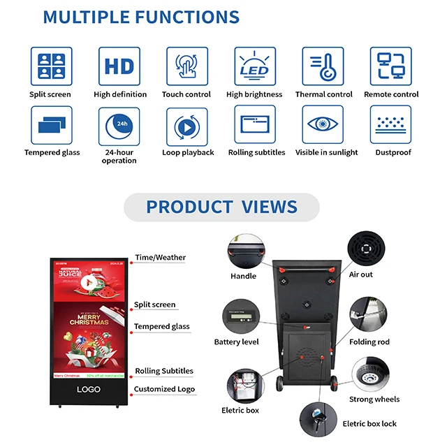 32-Inch Portable Movable Kiosk Outdoor Capacitive Portable Poster LCD Advertising Monitor for Retail Store Animation Display