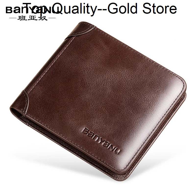 Genuine Leather Mens Wallet Brand Luxury RFID Fold Short Slim Coin Purse Business Credit Card Holder for Men N886