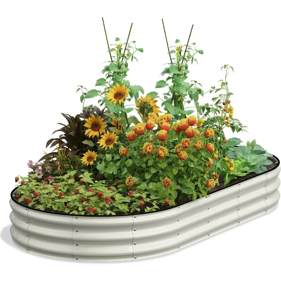 

Galvanized Raised Garden Bed 8x4x1 FT Oval Metal Planter Box for Outdoor 12 Raised Beds for Gardening Vegetables Flower Herb Pe