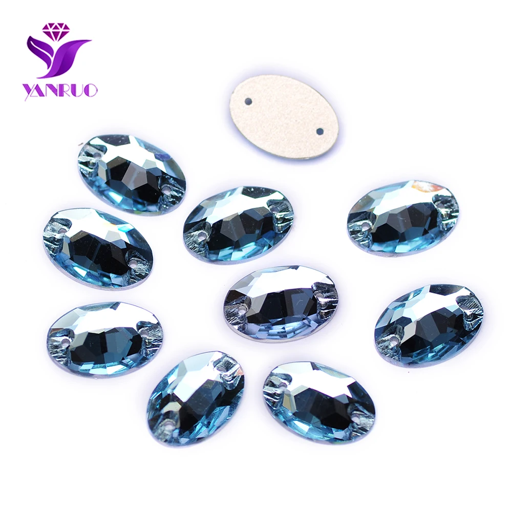 YANRUO 3210 Oval Aquamarine flatBack Sewing Rhinestones Leotard Gymnastic Needlework Crystals Stones For Clothes Decoration