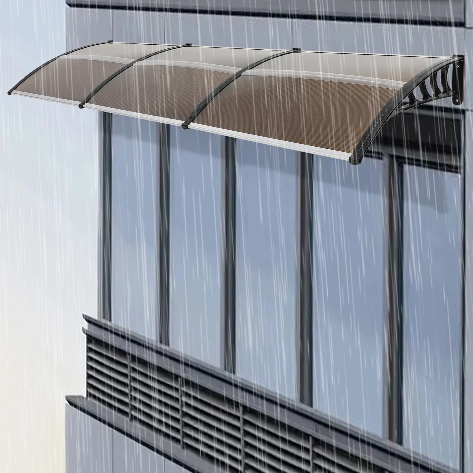 Bogenförmiges Vordach 90x300cm Wandmontiertes Rechteckiges Türvordach mit Schräger Oberfläche Fenstermarkise Minimalistische Balkonabdeckung – Detail 4