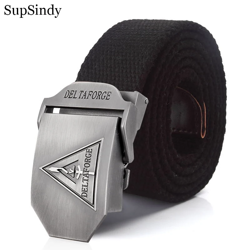 SupSindy Men Canvas Belt Luxury DELTA FORCE Metal Buckle Army Military Tactical Belts for Men Jeans Waistband Soldier Male Strap