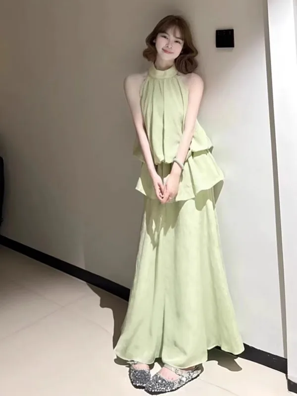 

Stunning Unique Green Long Dress Set Summer Fashionable Women's Clothing 2025 New Arrival Elegant Quality Two-Piece Suit