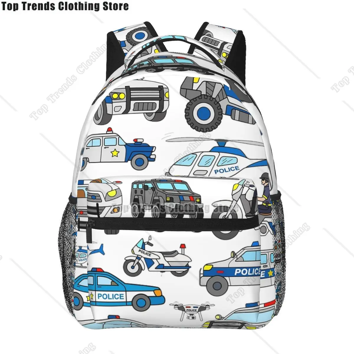 Police Car Design Backpacks Boys Girls Bookbag Students School Bags Cartoon Kids Rucksack Shoulder Bag Large Capacity