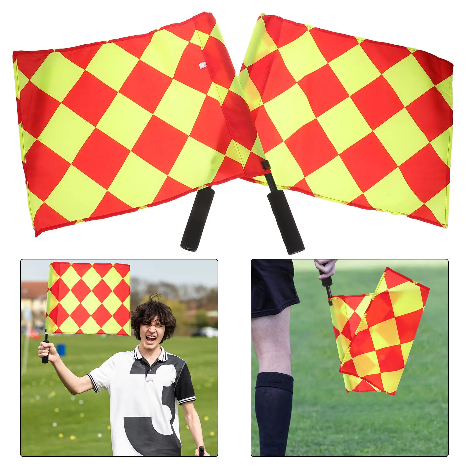 2Pcs Soccer Referee Flags Professional Grade Lightweight Portable Football Linesman Hand Flags for Clear on-Field Signaling
