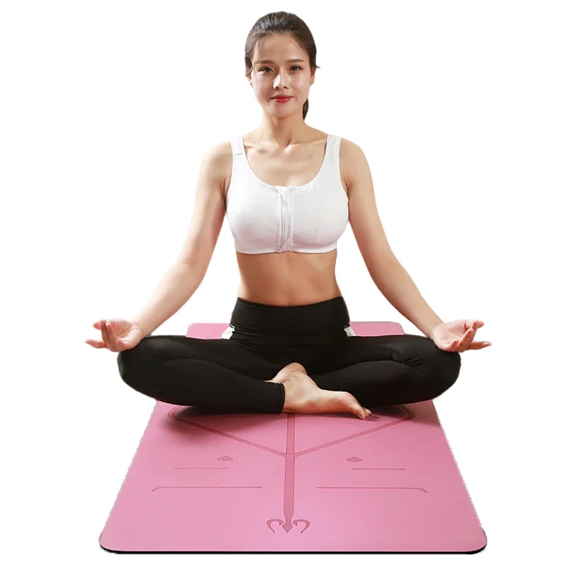 5mm Fitness OEM Custom Print Non Slip Natural Rubber Bottom PU Yoga Mat With Line Position