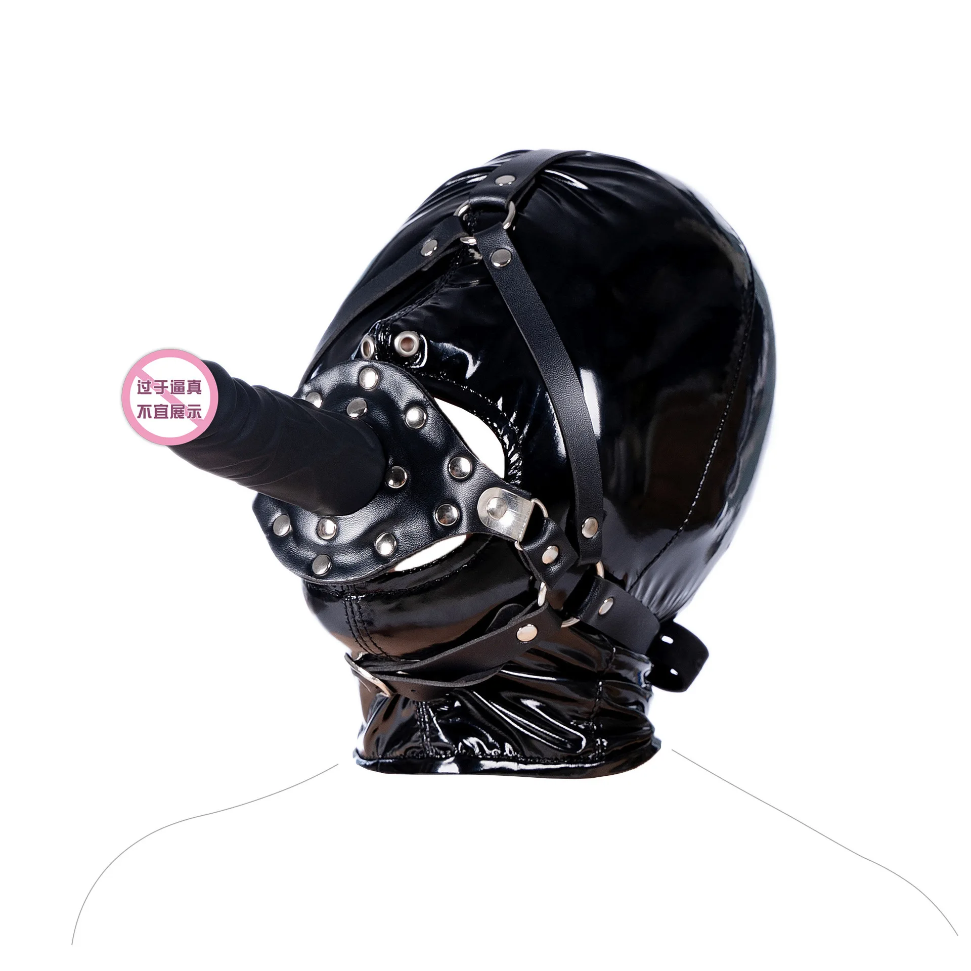 Leather Silicone Penis Mouth Gag,Dildo Gag,Double Penis Gag,Adult Bondage BDSM Restraint Open Mouth Gag,Role Play Game Hood Mask