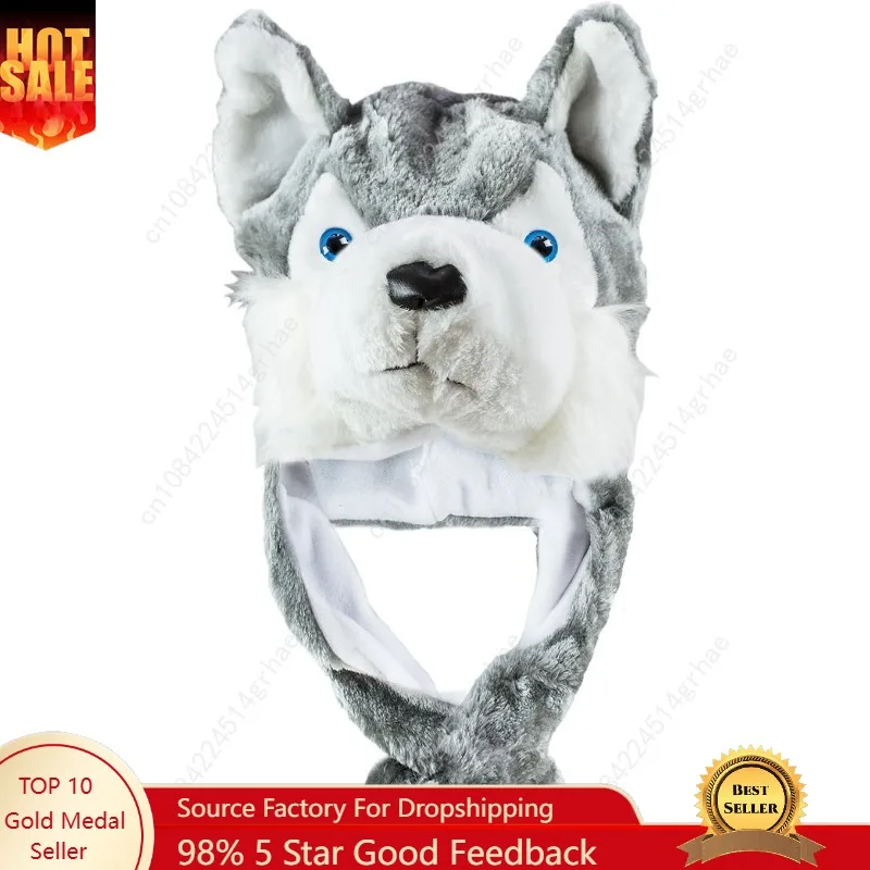 

Super Z Outlet Cute Plush Animal Hat Winter Warm Winter Fashion Clothing Accessories (Husky/Wolf-Short) Grey