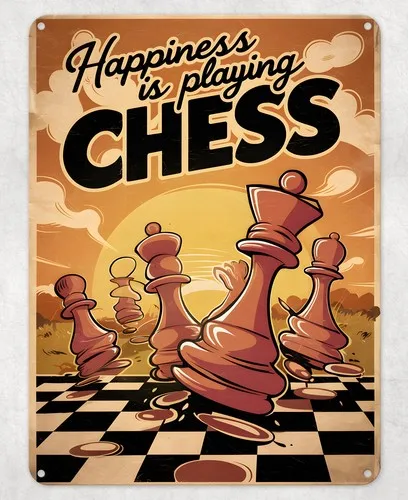Happiness is Playing Chess Metal Poster Wall Tin Sign Man Cave Shed Home Plaque --Tin Sign
