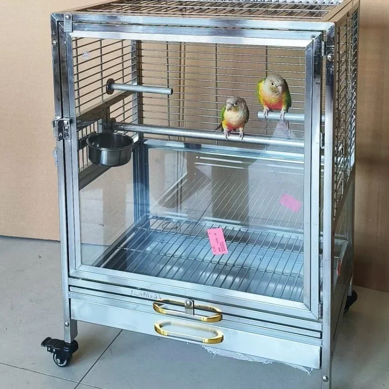 

304 stainless steel parrot cage Watch the large parrot cage in the living room with anti-scattering and anti-feather powder