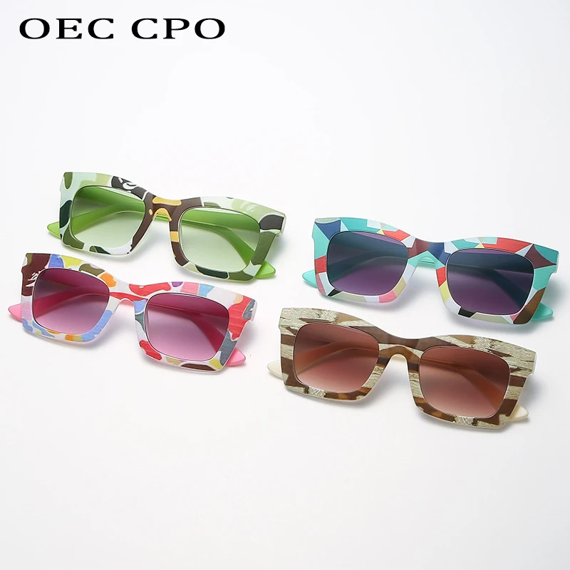 OEC CPO Sexy Colorful Square Sunglasses Women Trendy Gradient Pink Sun Glasses Ladies Ins Popular Candy Color Eyewear UV400