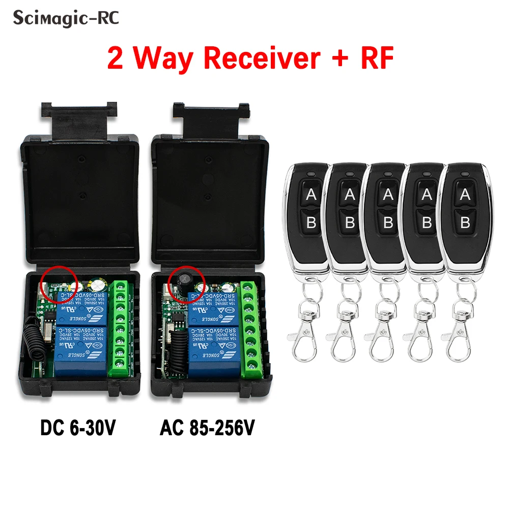 

1-5pcs 433MHz RF Remote Control Kit,2CH Wireless Relay Receiver Switch, DC6-30V AC85-256V Universal for Garage Door Curtain Lamp