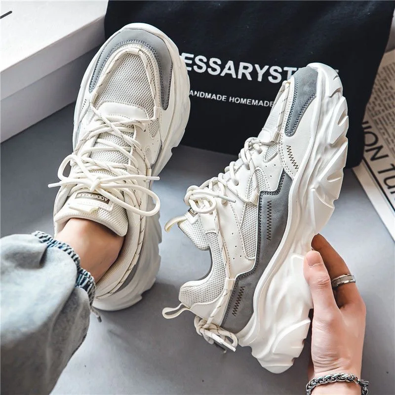 Men's Mesh Platform Dad Sneakers 2026 Breathable Unique Thick Sole Teen Running Casual Footwear