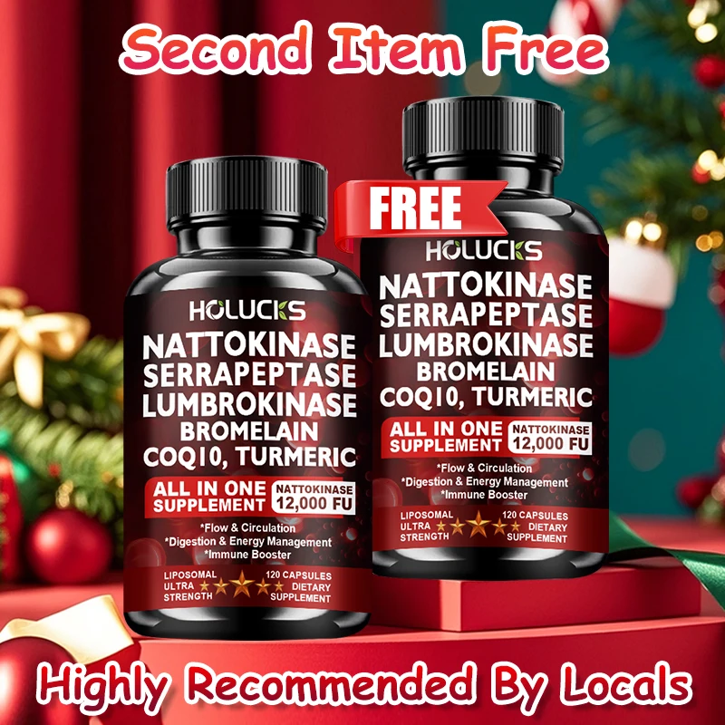 HOLUCKS Nattokinase Serrapeptase Complex Supplement, with Bromelain, Support Blood Flow, Digestive Comfort & Antioxidant Defense