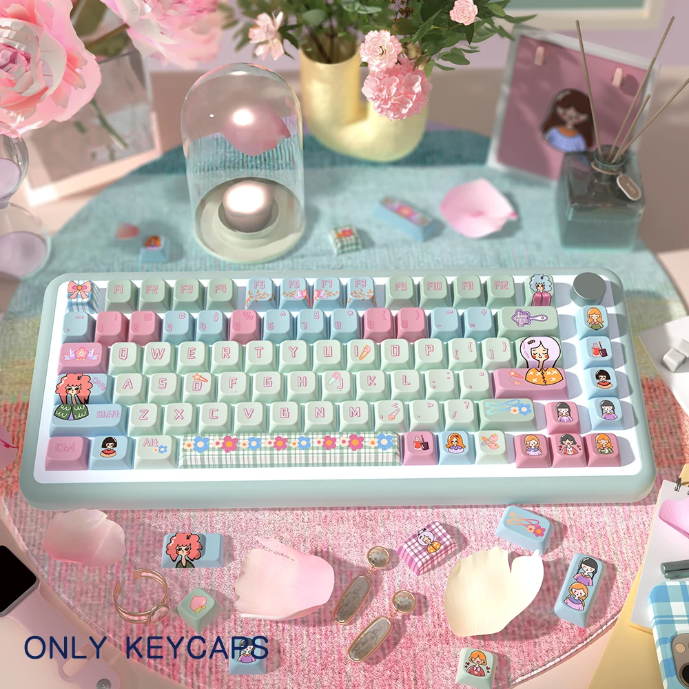 Imagem -02 - Teclas do Tema das Meninas Jovens para Teclado Mecânico Perfil Mda Keycap Personalizado 7u e Iso Key Cap