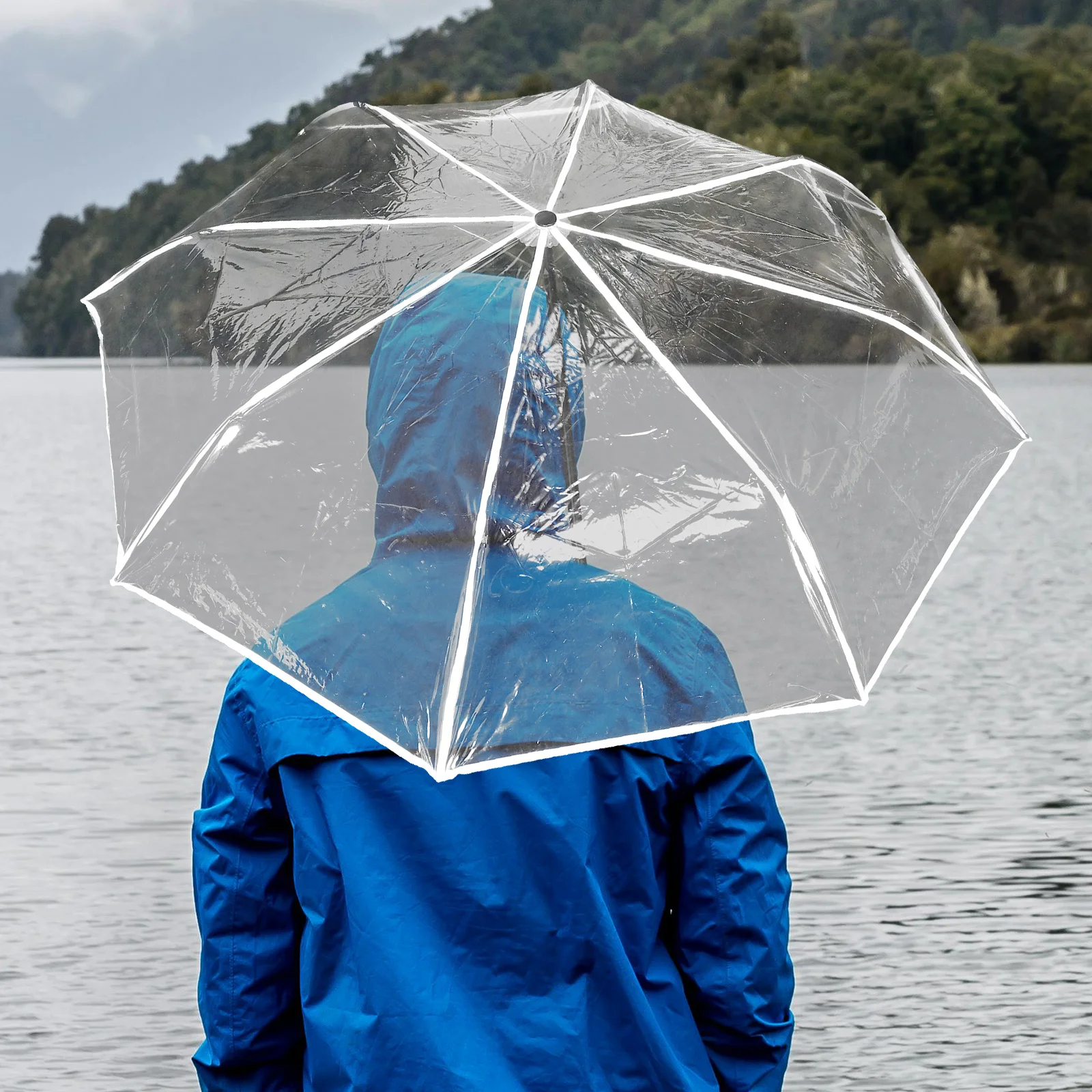 

Transparent Umbrella Portable Automatic Windproof Clear Small Lightweight Compact Folding Travel Umbrella for Men Women Rain