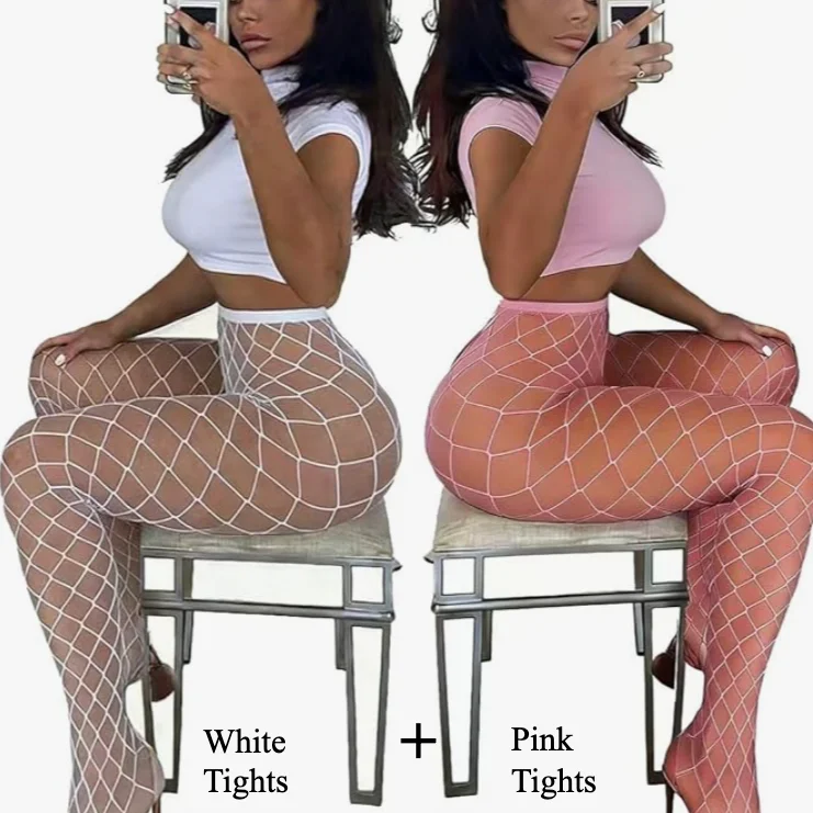 

2Piece/set White Pink Pantyhose Sexy Tights Big Mesh Socks Erotic Nightwear Body Stockings Sexy Lingerie for Trend Women's Lady