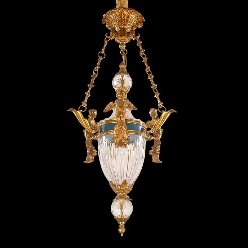 French Design Living Room Vintage Bronze Pendant Lamp Antique Brass Chandeliers
