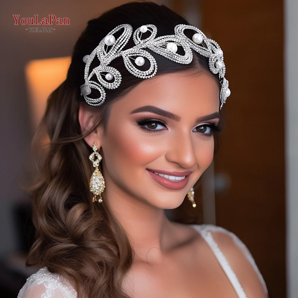 

YouLaPan Handmade Rhinestone Pearl Hair Hoop Wedding White Pearl Headband Bridal Headpieces Accessories For Elegant Women HP649