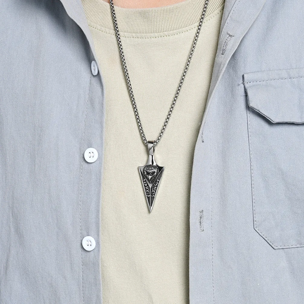 Retro Viking Rune Spear Arrow Crow Pendant Nordic Totem Raven Stainless Steel Necklace