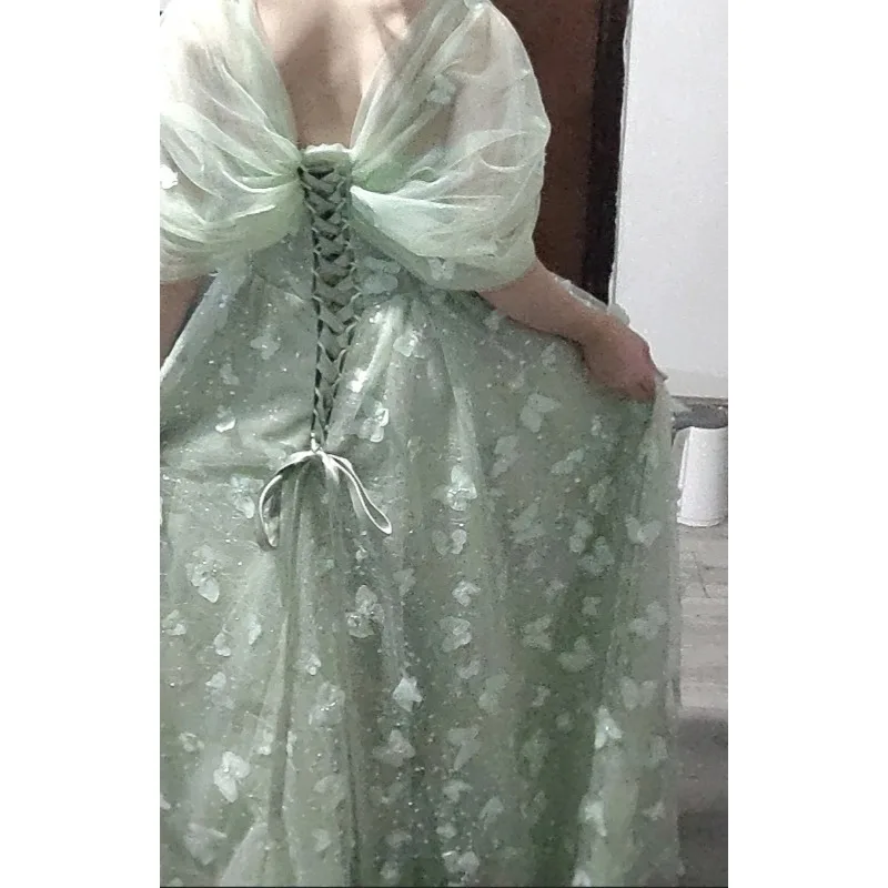 فستان سهرة فاخر طويل أخضر نعناعي رومانسي أنيق فستان عيد ميلاد 2025 فساتين حفلات ماكسي جديدة للنساء لرماية الزفاف #4