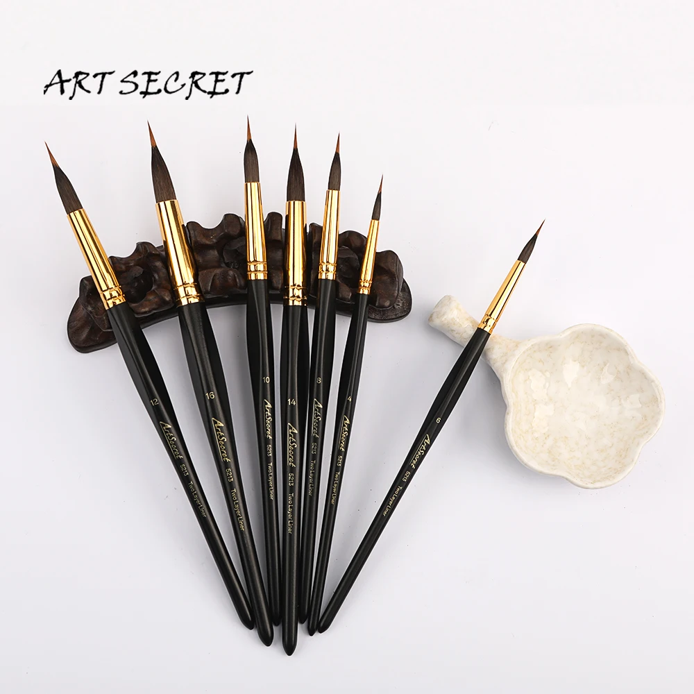 Artsecret Watercolor Fine Detailing Paint Brush Triangle Wooden Handle 2-layer Art Liner Brush for Acrylic Inks Gouache Painting