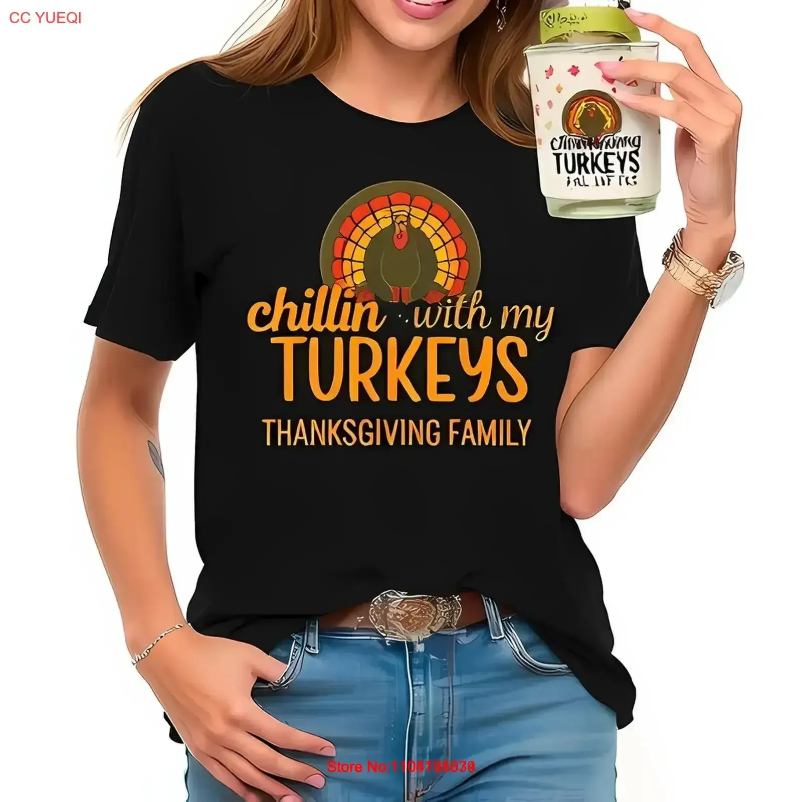 

Thanksgiving T Shirt for Women Chillin' with my Turkeys All cotton vintage Washed designer clothes Stylish Versatile streetwear