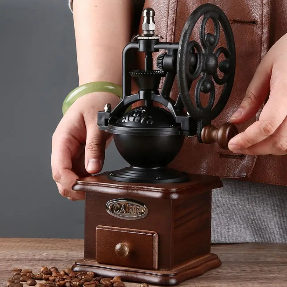 

Hand Cranked Vintage Coffee Bean Grinder Wood Ceramic Grinding Core Coffee Mill Burr European Style Manual