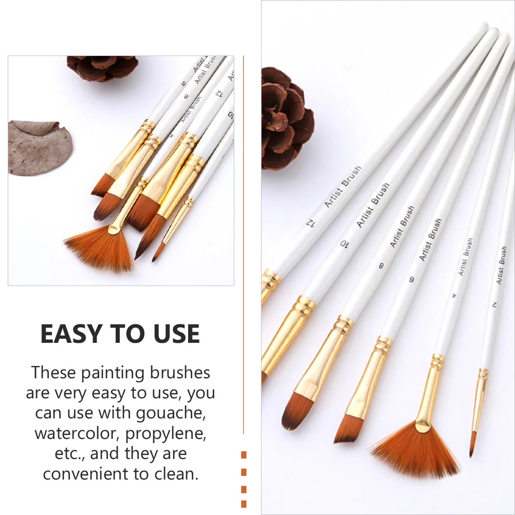 

6 Pcs Brush Set Nylon Hair Kids Paint Watercolor Brushes Round Painting Wool Student