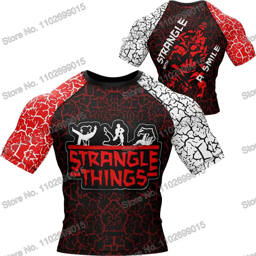 Strangle Things Rash Guard Surf Clothing BJJ MMA Men Short Sleeve Diving T-Shirt Tight Swimwear Summer Beach Floatsuit Women GYM