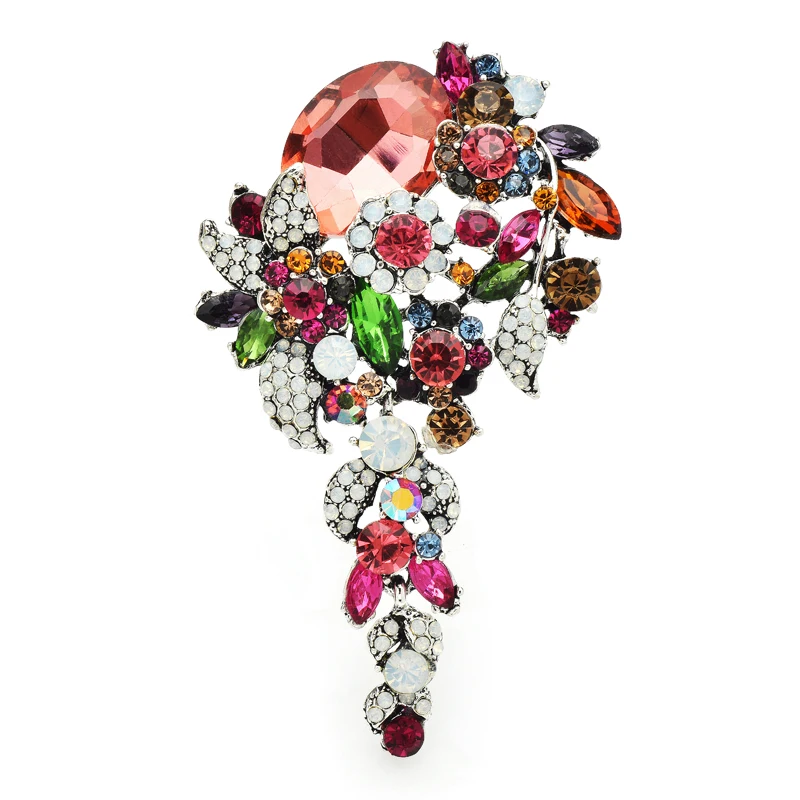 Wuli&baby Luxury Crystal Flower Brooches For Women 3-color Palace Style Flower Party Office Brooch Pin Gifts