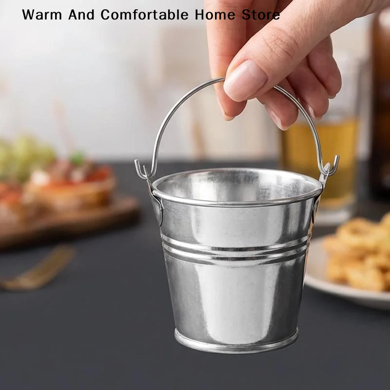 【W】1/3/5Pcs Gathering With Handle Bucket Glass Reusable Portable Mini Bucket Cup Leak Prevention Metal Drinking Cup Party