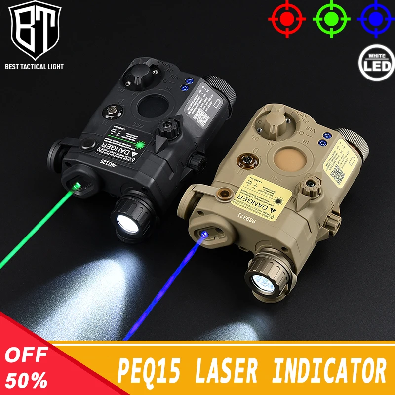 

WADSN PEQ-15 Red Green Blue Dot Laser Sight White LED Tactical Flashlight Weapon Scout Light Strobe Hunting Airsoft PEQ NO IR