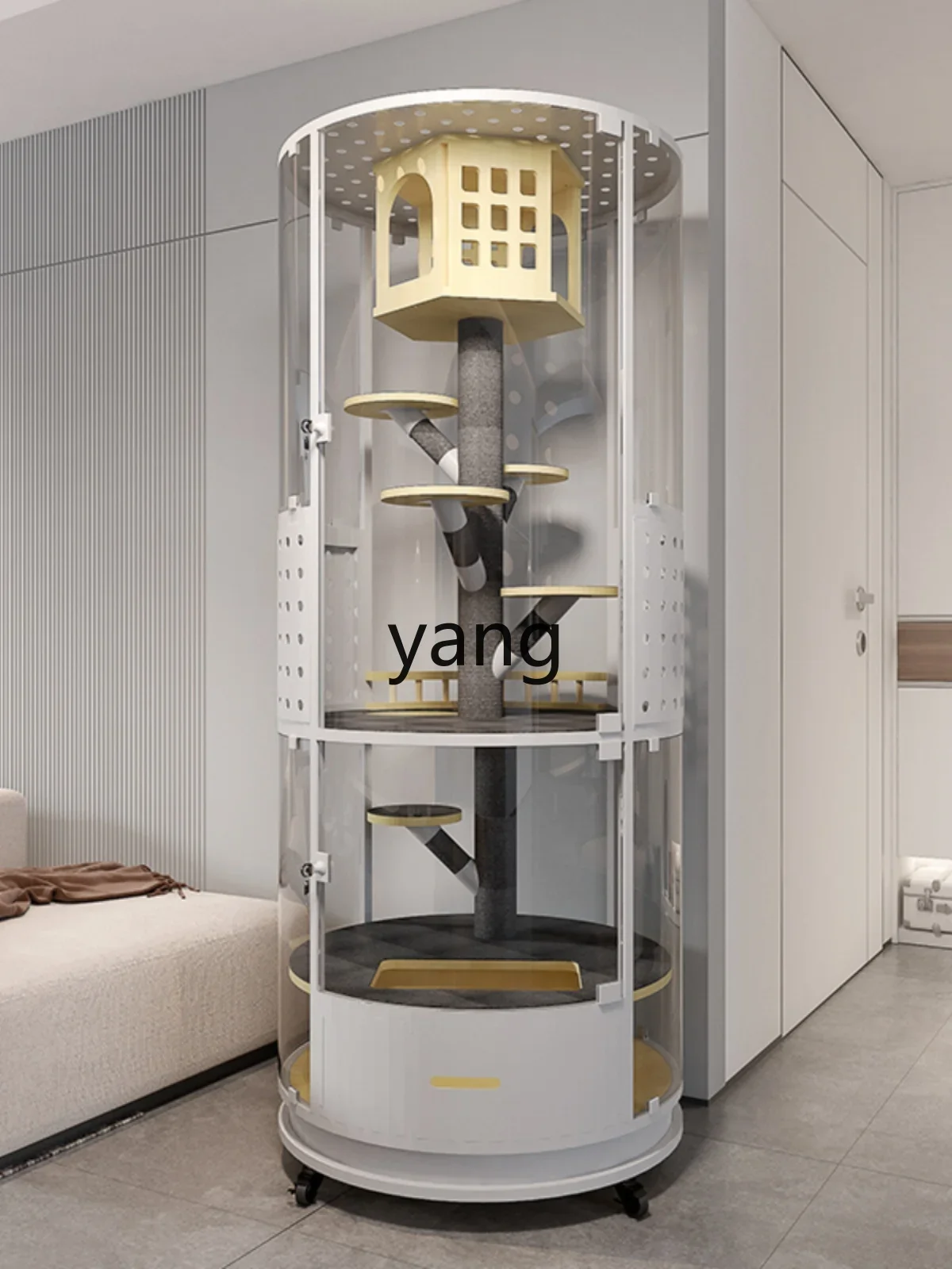 Yhl Cylindrical Cat Villa 3 Cage Glass  Cabinet Luxury Nest Solid Wood Cat Room