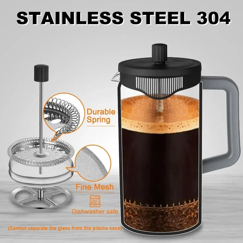 600ml Heat Resistant Glass French Press Coffee Pot 4 Level Filtration Portable Cold Brew Coffee Maker for Home Travel Outdoor