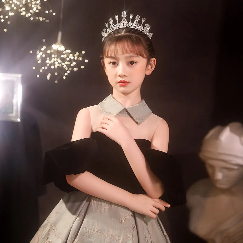 

Детское торжественное платье, платье принцессы, элитный костюм в стиле Хепберн, черное платье для выступлений на фортепиано, платье для девочек