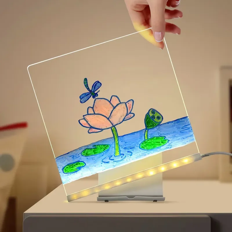 Creative Modern DIY Childrens Painting Message Board Writing Notes LED Acrylic Display Home Decoration Gift Set