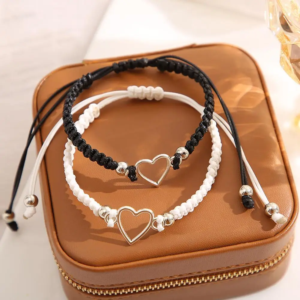 Love Heart Couple Bracelet for Unisex Women Men Hand Crafted Adjustable White Black Beads Butterfly Bracelets 2022 New Jewelry