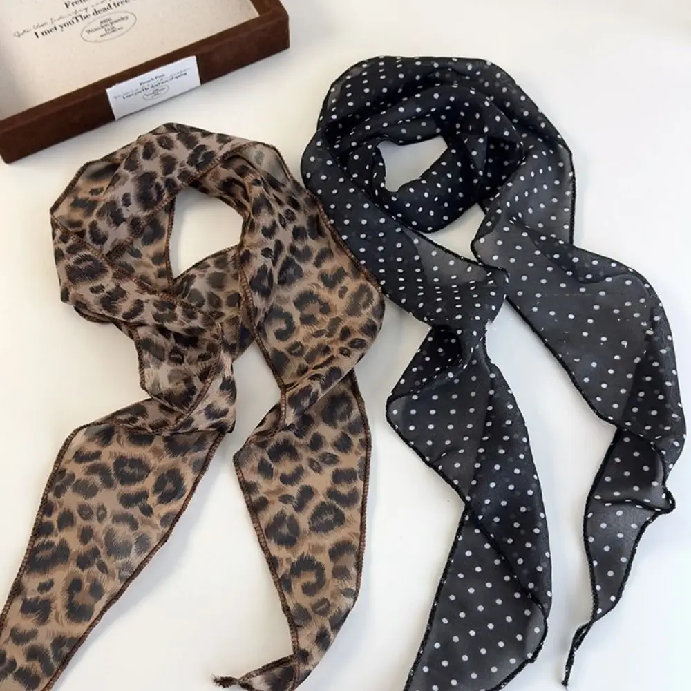 New Leopard Print Scarf Belt Polka Dot Boho Hair Band Head Wrap Luxe Versatile Satin Accessories Women Neckerchief