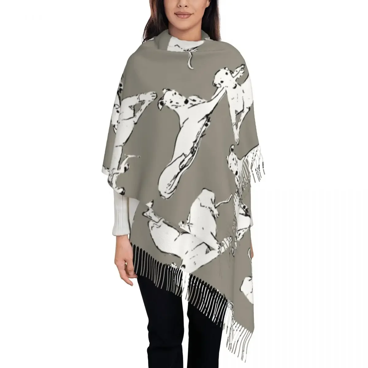 Women's Tassel Scarf Relaxing Greyhound Whippet Long Winter Warm Shawl Wrap Sighthound Dog Gifts Cashmere Scarf