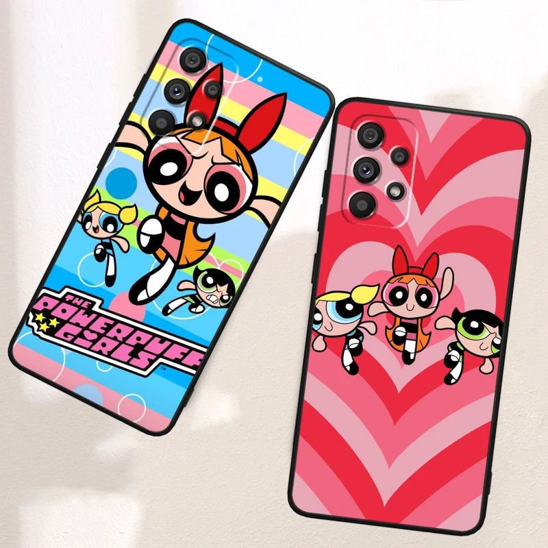 Cartoon Powerpuffs Girls For Samsung Note 20 10 Ultra Plus A31 A8 A14 j6 A12 A5 A70 A7 A34 A20 A04 A24 5G Black Phone Case