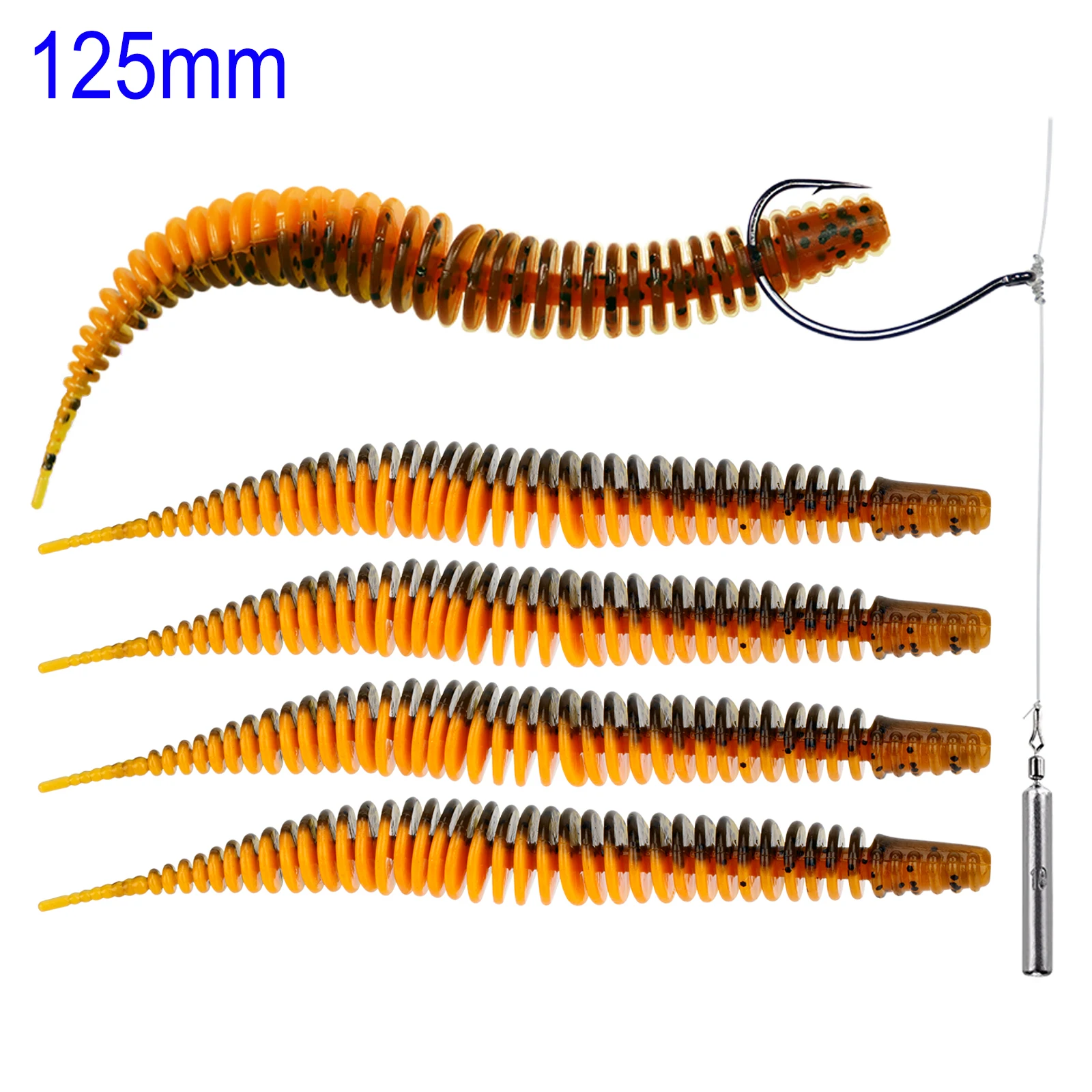 

Набор из 12 мягких силиконовых приманок-червей (125 мм) для пресноводной рыбалки, искусственные приманки для оснасток Texas Rig и Drop Shot