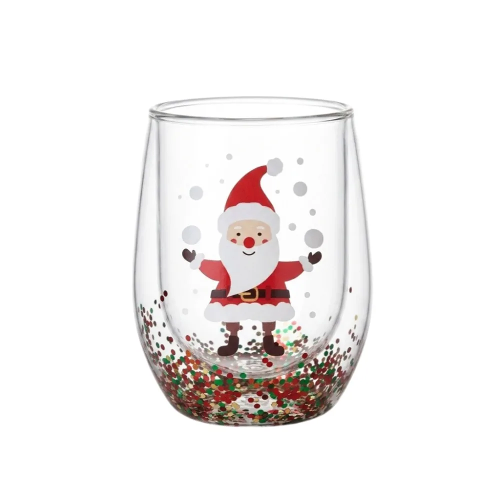 Heat-resistant Double-layer Sequins Christmas Glass Cup High Borosilicate Glass Transparent Coffee Milk Mug Tea Espresso Cup