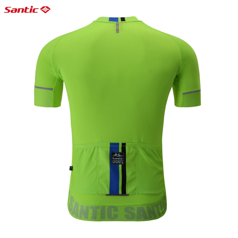 Santic Men\'s Cycling Jersey Short Sleeve MTB Bike Shirts Reflective Quick-Dry Breathable Mesh Summer Bicycle Tops Asian Size