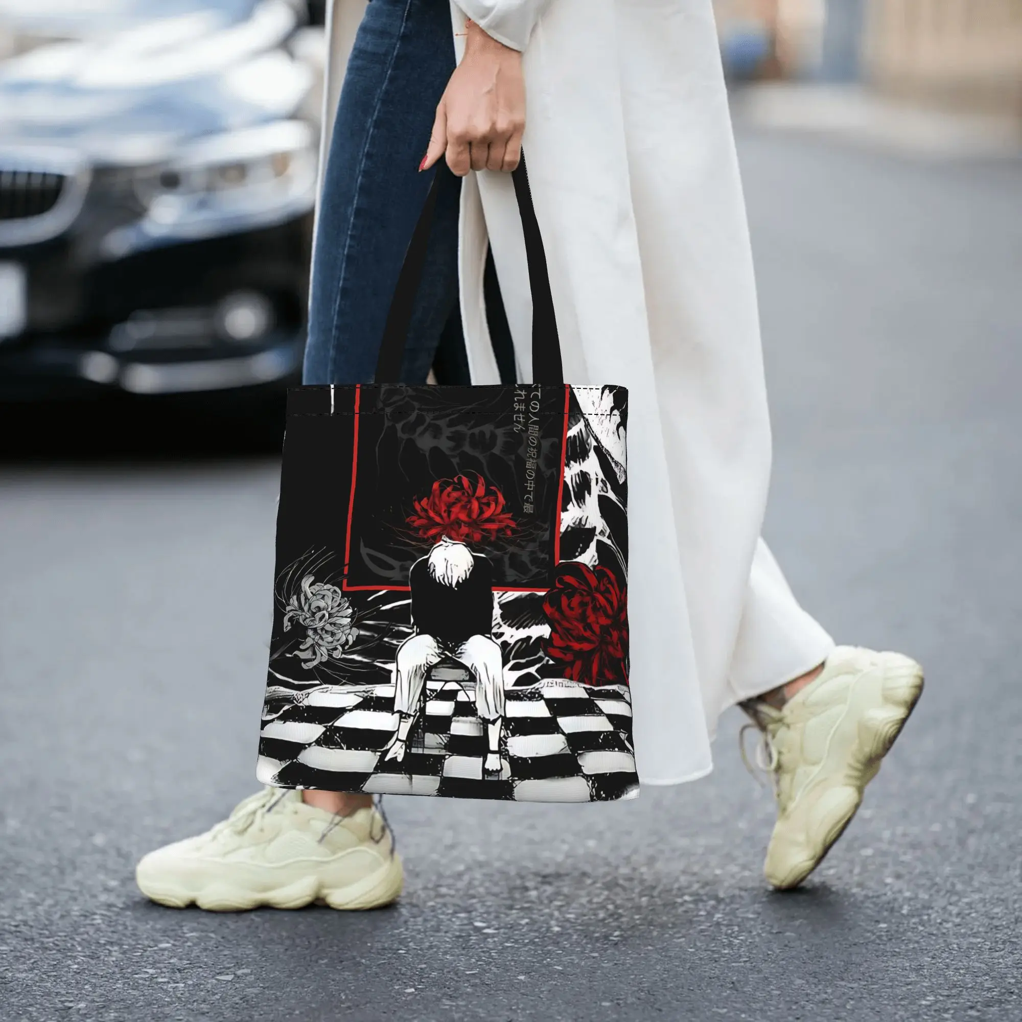 Customized Halloween Tokyo Ghoul Kaneki Women's Bag Campus Handbag Large Capacity  Canvas Tote Bag Foldable Chic Pattern
