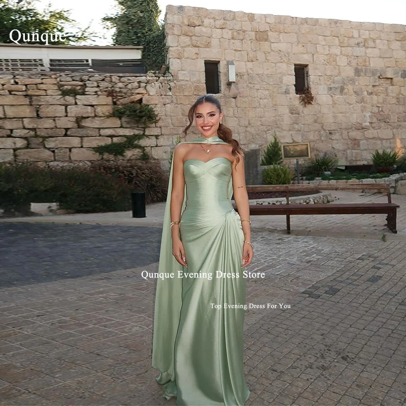 

Qunque Olive Green Mermaid Evening Dresses Elegant Satin Criss-cross Prom Dresses for Woman Event Gowns Long Cape Customzied