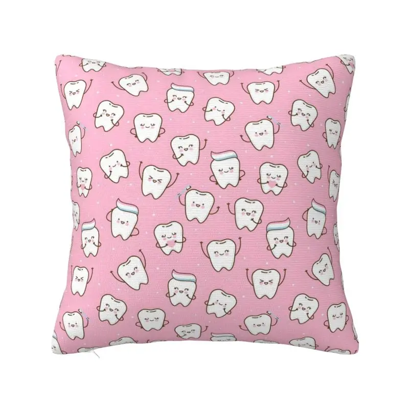 Custom Kawaii Healthy Teeth Pattern Tooth Throw Pillowcase Care Dental Health Modern Cushion Cover Velvet Pillowcase