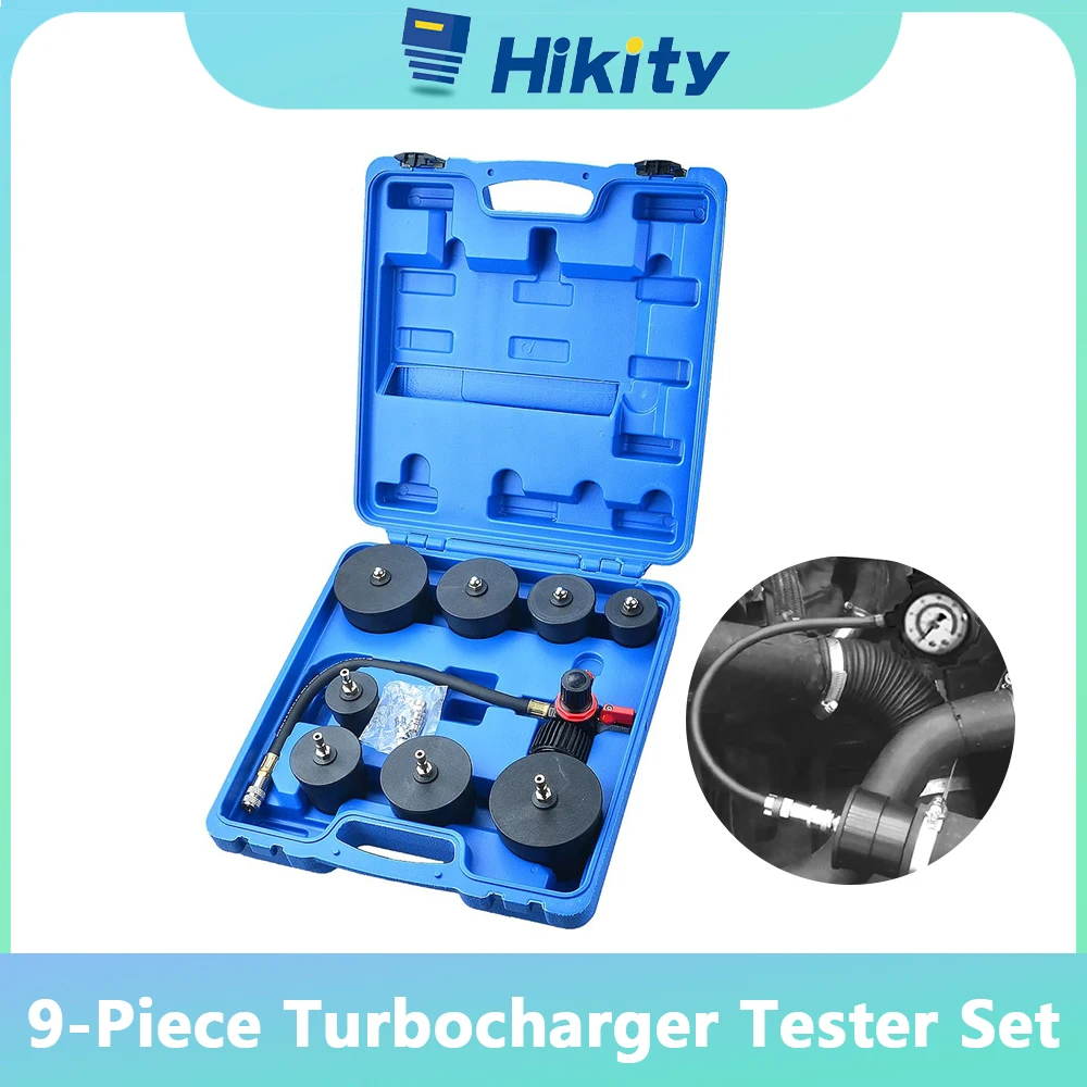 Hikity 9pcs Turbo System Leakage Tester Set Turbocharger Turbo Boost Leak Tester with 4 Pairs of Stepped Adapters with case